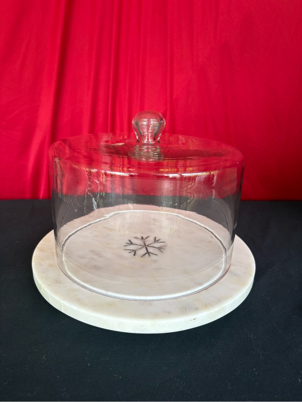 White Marble Base Cake Dome with Clear Glass Cover